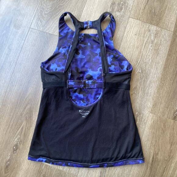 Athleta Maldives Bra Cup Tankini Sz 38 B/C Bottoms Sz S Blue Black Camo - Picture 5 of 16